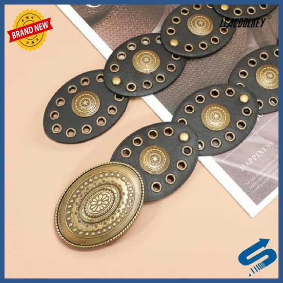 Vintage Western Disc Belt Hollow Concho Adjustable Faux Leather Women\'s main image 7